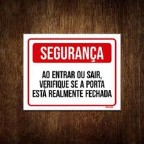 Placa Segurança Entrar Sair Verifique Porta Fechada 18X23 Placa Segurança Entrar Sair Verifique Porta Fechada 18X23