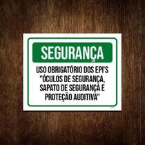 Placa Segurança Uso Obrigatório Epi Óculos Sapato 18x23 5un Placa Segurança Uso Obrigatório Epi Óculos Sapato 18x23 5un