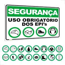 Placa Segurança Uso Obrigatório EPIs 16 Ícones 60x40cm