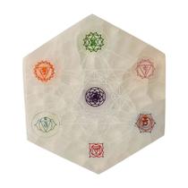 Placa Selenita Hexagonal Grande Metatron Com Chakras 14cm