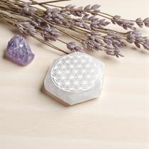 Placa Selenita Natural Hexagonal Flor da vida 7 cm Placa Selenita Natural Hexagonal Flor da vida 7 cm