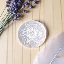 Placa Selenita Natural Metatron 7 cm diâmetro Limpeza Energética Decor