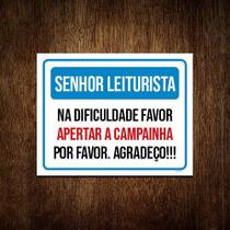 Placa Senhor Leiturista Aperte Campainha 36x46