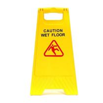 Placa Sinalização Amarela Piso Molhado Escorregadio Caution Wet Floor Grande Dobrável Segurança