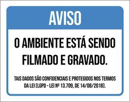 Placa Sinalização - Ambiente Filmado Gravado ul 27X35