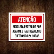 Placa Sinalização Atenção Bicicleta Protegida Alarme 18X23 Placa Sinalização Atenção Bicicleta Protegida Alarme 18X23