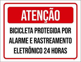 Placa Sinalização Atenção Bicicleta Protegida Alarme 18X23 Placa Sinalização Atenção Bicicleta Protegida Alarme 18X23