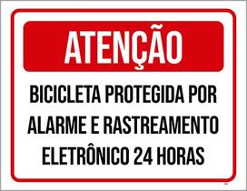 Placa Sinalização Atenção Bicicleta Protegida Alarme 27X35