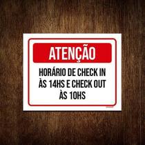 Placa Sinalização - Atenção Horário Check In 10 Hs 27X35