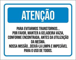 Placa Sinalização - Atenção Manter Geladeira Via 27X35