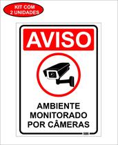 Placa Sinalização Aviso Ambiente Monitorado Por Câmera PVC 20x15cm