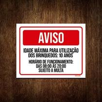 Placa Sinalização Aviso Idade Máxima Brinquedos Multa 18X23