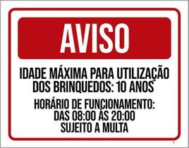 Placa Sinalização Aviso Idade Máxima Brinquedos Multa 27X35