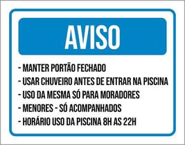 Placa Sinalização - Aviso Piscina Chuveiro Portão 27X35