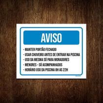 Placa Sinalização - Aviso Piscina Chuveiro Portão 27X35