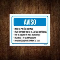 Placa Sinalização - Aviso Piscina Chuveiro Portão 27X35