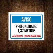 Placa Sinalização Aviso Profundidade 1,37 Metros 18x23 10un