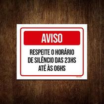 Placa Sinalização Aviso Respeite Horário De Silêncio 18X23