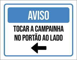 Placa Sinalização - Aviso Tocar Campainha Seta Portão 27X35