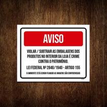 Placa Sinalização - Aviso Violar Embalagens Loja 27X35