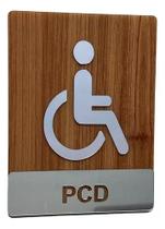 Placa Sinalização Banheiro Pcd Acrílico Premium Wood C Prata