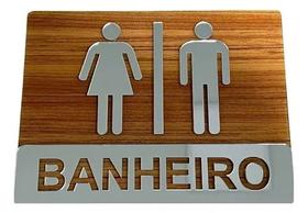 Placa Sinalização Banheiro Wc Acrílico Premium Wood C/ Prata Placa Sinalização Banheiro Wc Acrílico Premium Wood C/ Prata