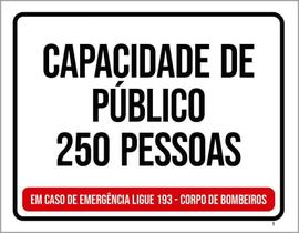 Placa Sinalização - Capacidade Público 250 Pessoas 27X35