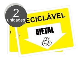 Placa Sinalização Coleta Seletiva Lixo Reciclável Metal kit c/2 Unidades