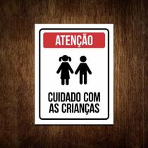 Placa Sinalização Condomínio Atenção Cuidado Crianças 27X35