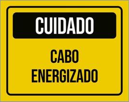 Placa Sinalização - Cuidado Cabo Energizado Amarelo 18X23