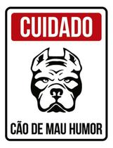 Placa Sinalização - Cuidado Cão De Mau Humor Vermelha 27X35