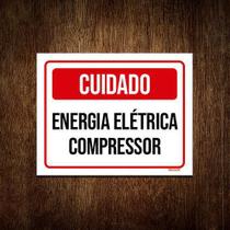 Placa Sinalização Cuidado Energia Elétrica Compressor 27X35