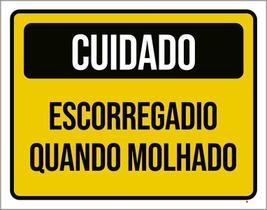 Placa Sinalização Cuidado Escorregadio Quando Molhado 27X35