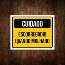 Placa Sinalização Cuidado Escorregadio Quando Molhado 36x46