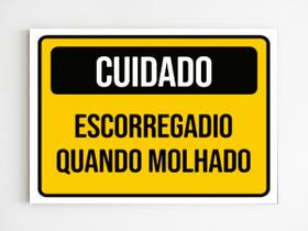 Placa sinalização cuidado escorregadio quando molhado mdf A4