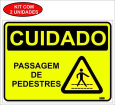 Placa Sinalização Cuidado Passagem De Pedestre Pvc 20x15cm