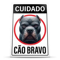 Placa Sinalização Cuidado Pitbull Azul Cão Bravo Proteção 20x30cm