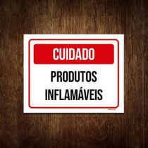 Placa Sinalização Cuidado Produtos Inflamáveis 18x23cm 10un