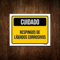 Placa Sinalização Cuidado Respingo Líquido Corrosivo 18x23