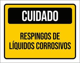 Placa Sinalização Cuidado Respingo Líquido Corrosivo 27X35