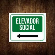 Placa Sinalização - Elevador Social Seta Esquerda 18X23
