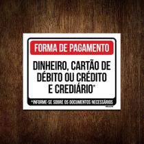 Placa Sinalização - Forma Pagamento Dinheiro Cart Ao 27X35