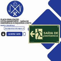 Placa Sinalização Fotoluminescente - Saída De Emergência A Esquerda Com Seta
