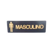 Placa Sinalização Indicativa Aviso Banheiro Masculino Feito De Madeira MDF Cor Preta - Madeshop