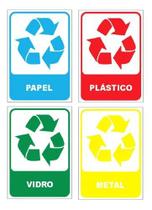 Placa Sinalização Lixo Seletivo Metal Papel Plástico Vidro
