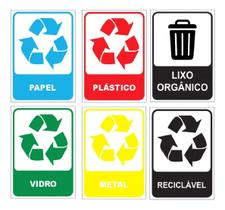 Placa Sinalização Lixo Seletivo Reciclável Completo 15x20