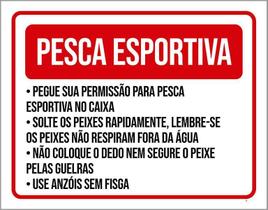 Placa Sinalização - Pesca Esportiva Permissão 18X23