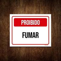 Placa Sinalização - Proibido Fumar Vermelho 18X23