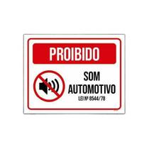 Placa Sinalização Proibido Som Automotivo Lei 18x23cm 5un