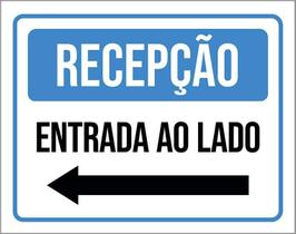 Placa Sinalização Recepção Entrada Lado Seta Esquerda 36X46